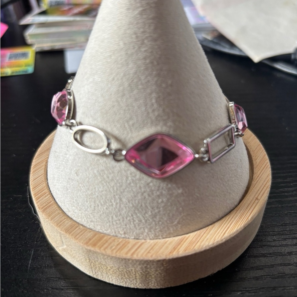 Modern Pink and Silver Chain Bracelet with Gemstone Accents